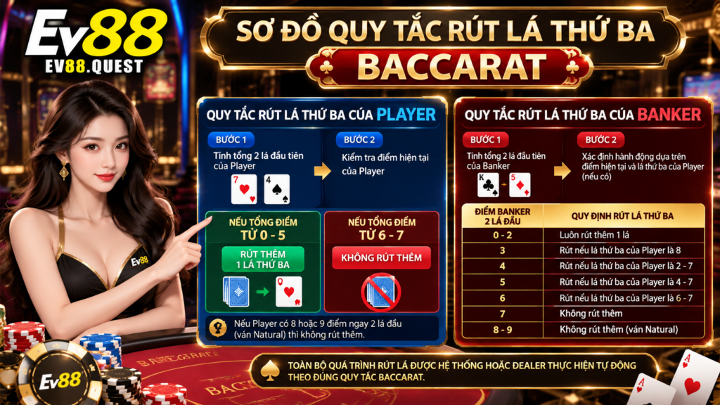 Sơ đồ quy tắc rút lá thứ ba của Player và Banker trong Baccarat