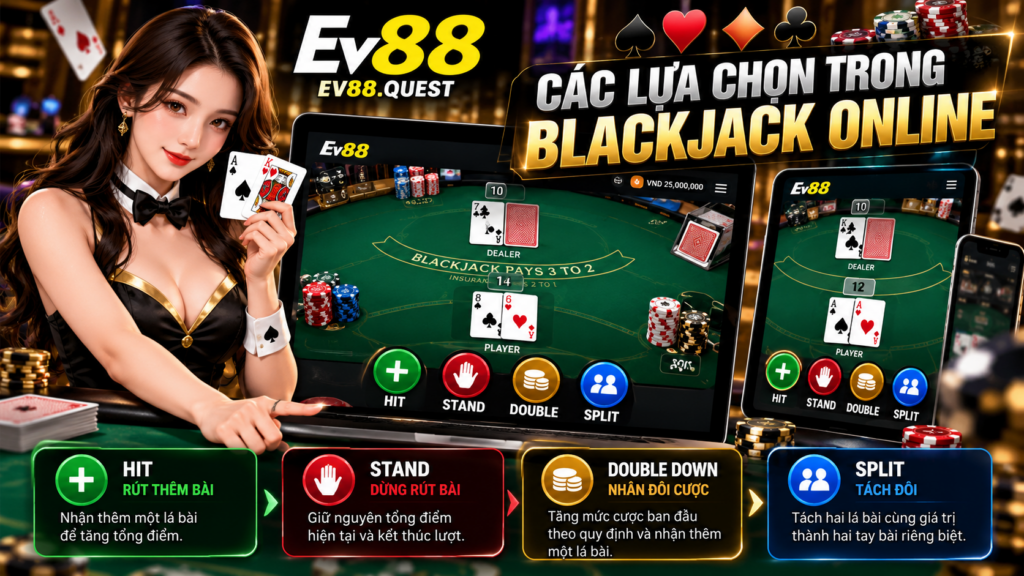 Giao diện các lựa chọn trong Blackjack Online