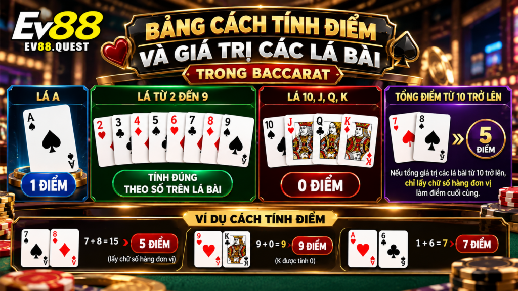 Bảng cách tính điểm và giá trị các lá bài Baccarat