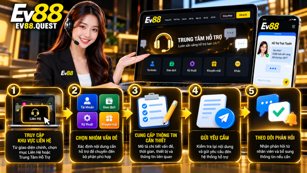Quy trình gửi yêu cầu Liên Hệ EV88