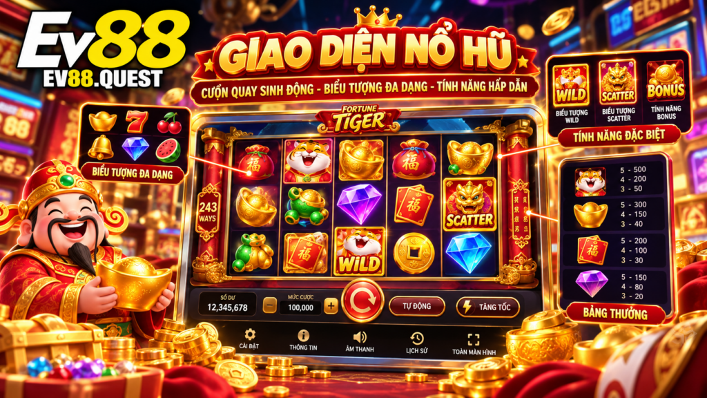 Giao diện cuộn quay, biểu tượng và tính năng Nổ Hũ